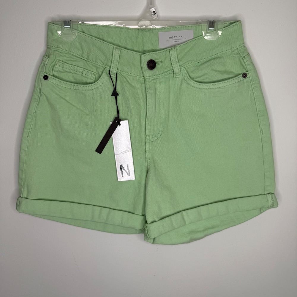 Noisy May NMSMILEY High Waisted Denim Shorts Sprucestone Green Size Small NWT
